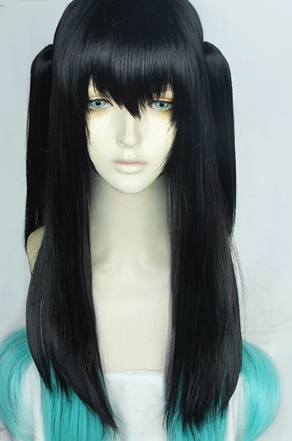 Black And Green 80cm Demon Slayer: Kimetsu No Yaiba Muichiro Tokito Cosplay Wig 3 Black And Green 80cm Demon Slayer: Kimetsu No Yaiba Muichiro Tokito Cosplay Wig