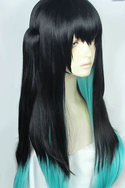 Black And Green 80cm Demon Slayer: Kimetsu No Yaiba Muichiro Tokito Cosplay Wig 5 Black And Green 80cm Demon Slayer: Kimetsu No Yaiba Muichiro Tokito Cosplay Wig - Image 3