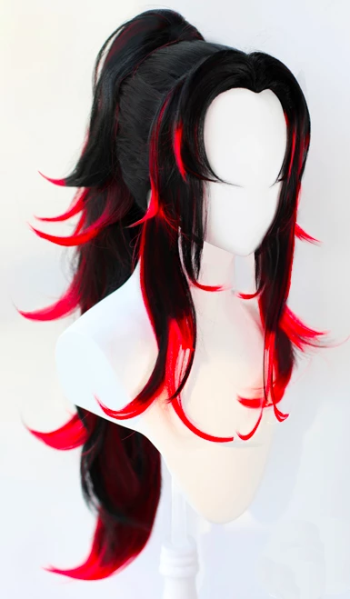 Black And Red 85cm Demon Slayer: Kimetsu No Yaiba Kokushibo Cosplay Wig 4 Black And Red 85cm Demon Slayer: Kimetsu No Yaiba Kokushibo Cosplay Wig - Image 2