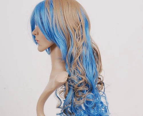 Blue And Light Golden 80cm Gurren Lagann Nia Teppelin Nylon Cosplay Wig 5 Blue And Light Golden 80cm Gurren Lagann Nia Teppelin Nylon Cosplay Wig - Image 3