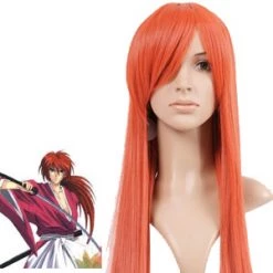 Dark Orange 80cm Rurouni Kenshin Himura Kenshin Cosplay Wig