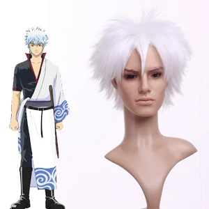 White 32cm Gintama Sakata Gintoki Nylon Cosplay Wig